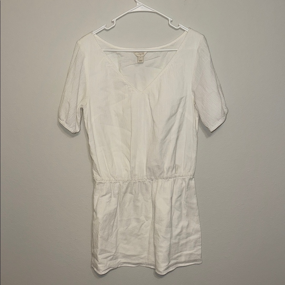 J. Crew White V-Neck Drop Waist Dress - Medium. Mm